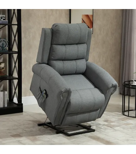Sillón Relax Reclinable Eléctrico Levanta Personas con Masaje Vibratorio y Calor Control Remoto Gris