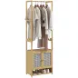 Perchero de Bambú con Armario Zapatero Barra para Colgar Estante Ajustable para Entrada Pasillo 53x31x168 cm Natural