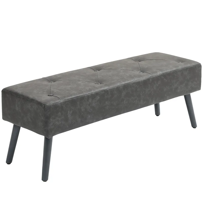 Banco de Pie de Cama Banqueta de dormitorio con Patas de Madera y Asiento Acolchado 114x38x42 cm Gris