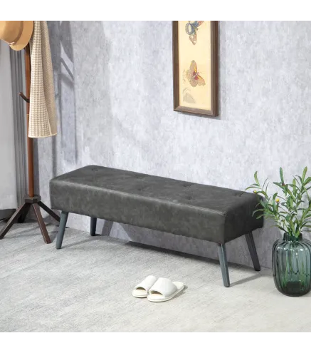Banco de Pie de Cama Banqueta de dormitorio con Patas de Madera y Asiento Acolchado 114x38x42 cm Gris