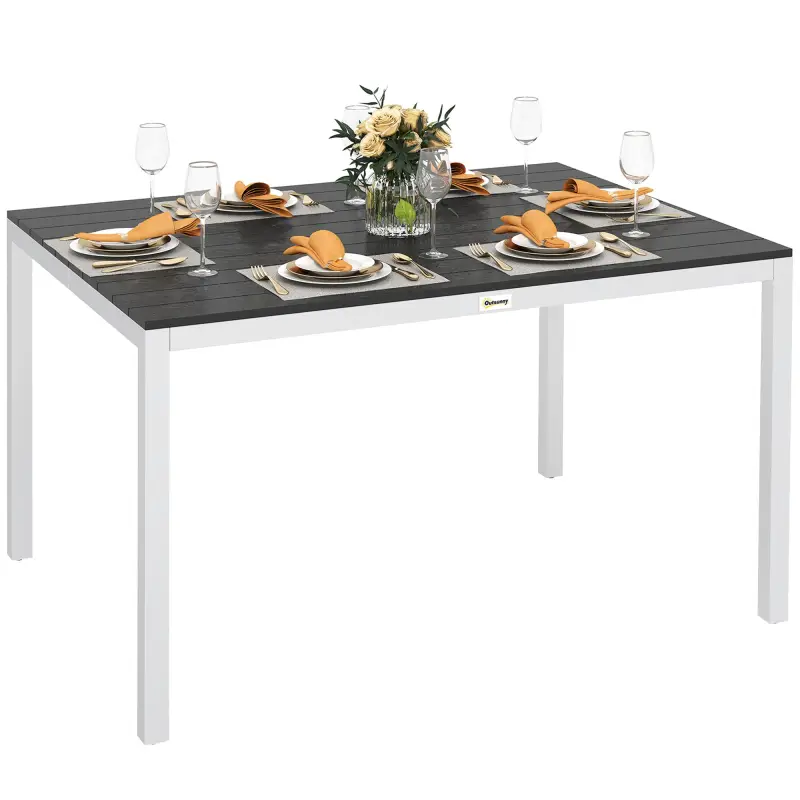 Mesa de Comedor de Jardín para 4-6 Personas con Superficie de Listones Estructura de Aluminio y Acero 120x90x72 cm Negro Mesa de Comedor de Jardín para 4-6 Personas con Superficie de Listones Estructura de Aluminio y Acero 120x90x72 cm Negro