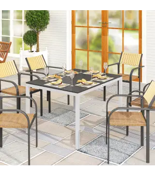 Mesa de Comedor de Jardín para 4-6 Personas con Superficie de Listones Estructura de Aluminio y Acero 120x90x72 cm Negro