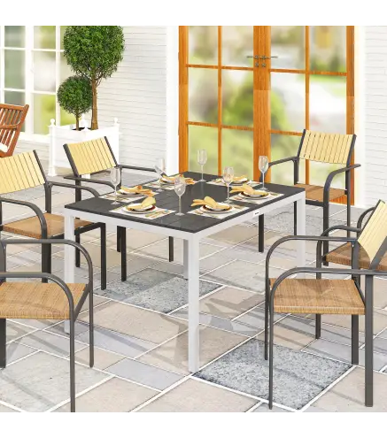 Mesa de Comedor de Jardín para 4-6 Personas con Superficie de Listones Estructura de Aluminio y Acero 120x90x72 cm Negro
