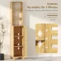 Armario de Baño Alto de Bambú Estrecha con 3 Estantes Abiertos Puerta de Lamas Baldas Ajustables 34x30x170 cm Natural