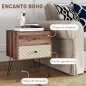 Mesita de Noche con 2 Cajones Patas de Acero Estilo Bohemio para Dormitorio Salón 45x39x55,5 cm Marrón