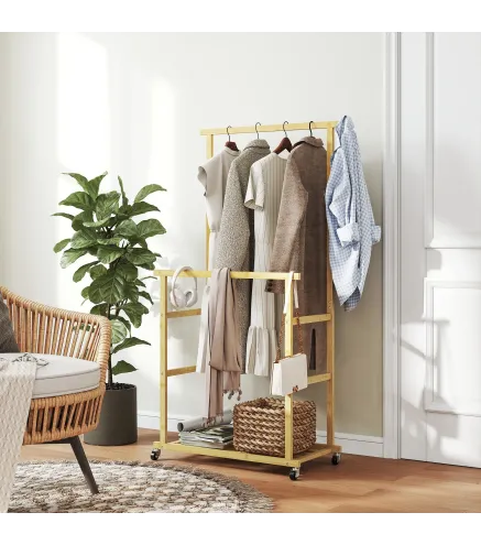 Perchero Colgador de Ropa de Bambú con Ruedas Estante para Zapatos 2 Barras para Colgar 80x40x160 cm Natural