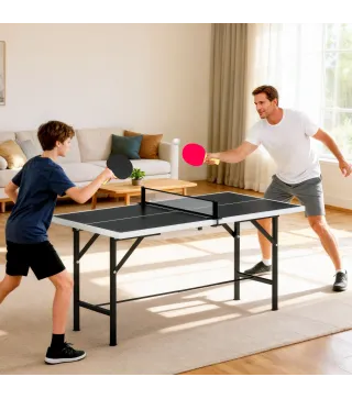 Mini Mesa de Ping-Pong Plegable con Red 2 Raquetas y 3 Pelotas para Interior y Exterior 152x76x70 cm Negro