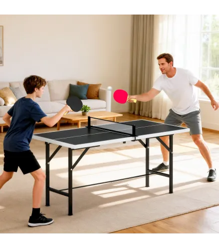 Mini Mesa de Ping-Pong Plegable con Red 2 Raquetas y 3 Pelotas para Interior y Exterior 152x76x70 cm Negro