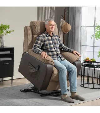 Sillón Relax Reclinable Eléctrico Levanta Personas con Mando a Distancia Puerto USB y Bolsillos Laterales Marrón