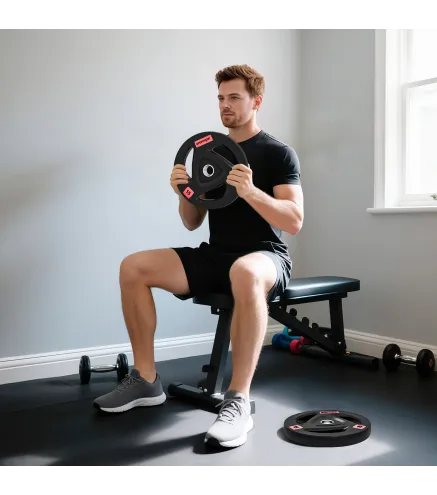 Juego de 2 Discos de Pesas Olímpicos de 15 kg Agujero 50 mm de Hierro Fundido para Entrenamiento de Fuerza Negro