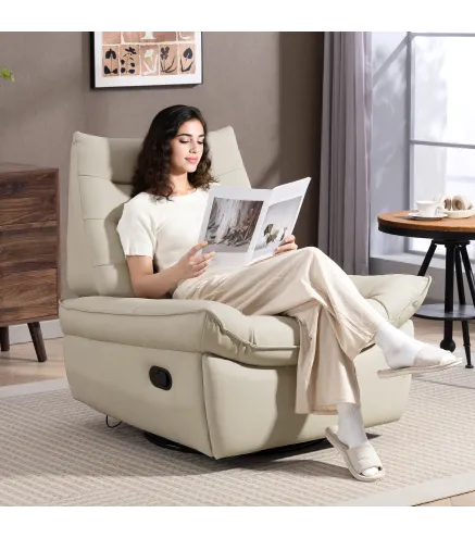 Sillón Relax Reclinable Giratorio Función Balancín Tapizado en PU Reposapiés Asiento Amplio Acolchado Grueso Crema