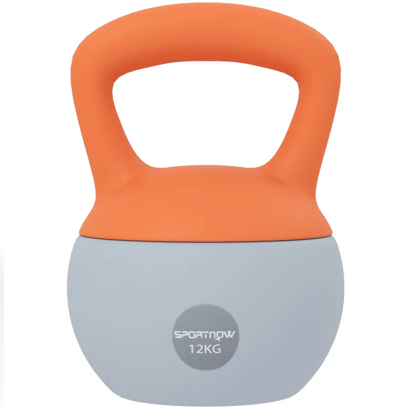 Pesa Rusa 12 kg Kettlebell Relleno de Arena Metálica Mango Antideslizante para Casa 21x21x30 cm Naranja y Gris