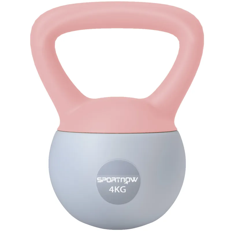 Pesa Rusa 4 kg Kettlebell Relleno de Arena Metálica y Mango Antideslizante para Entreno en Casa 19x15x25 cm Rosa y Gris
