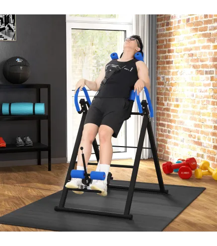 Tabla de Inversión Plegable con Inclinación hasta 90° y Cinturones de Seguridad 79x114x153 cm Azul y Negro