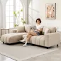 Sofá Chaise Longue Reversible de 3 Plazas 2 Almohadas Tapizado en Lino Marco de Acero 242x156x87 cm Beige