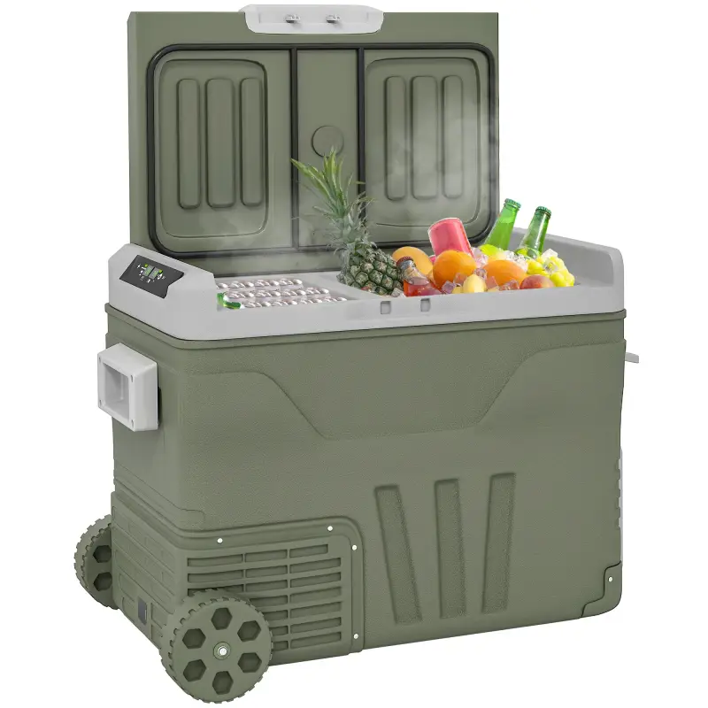 Nevera Portátil Eléctrica 45L Refrigerador de Coche 12V/24V -20℃ a +20 ℃ con Pantalla LED Táctil 64,5x43,5x53 cm Verde