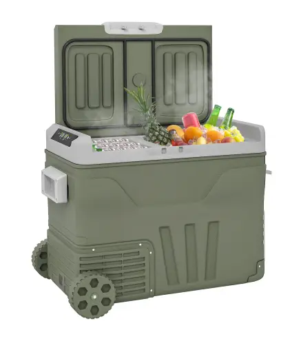 Nevera Portátil Eléctrica 45L Refrigerador de Coche 12V/24V -20℃ a +20 ℃ con Pantalla LED Táctil 64,5x43,5x53 cm Verde