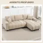 Sofá Chaise Longue Reversible de 3 Plazas 2 Almohadas Tapizado en Lino Marco de Acero 242x156x87 cm Beige