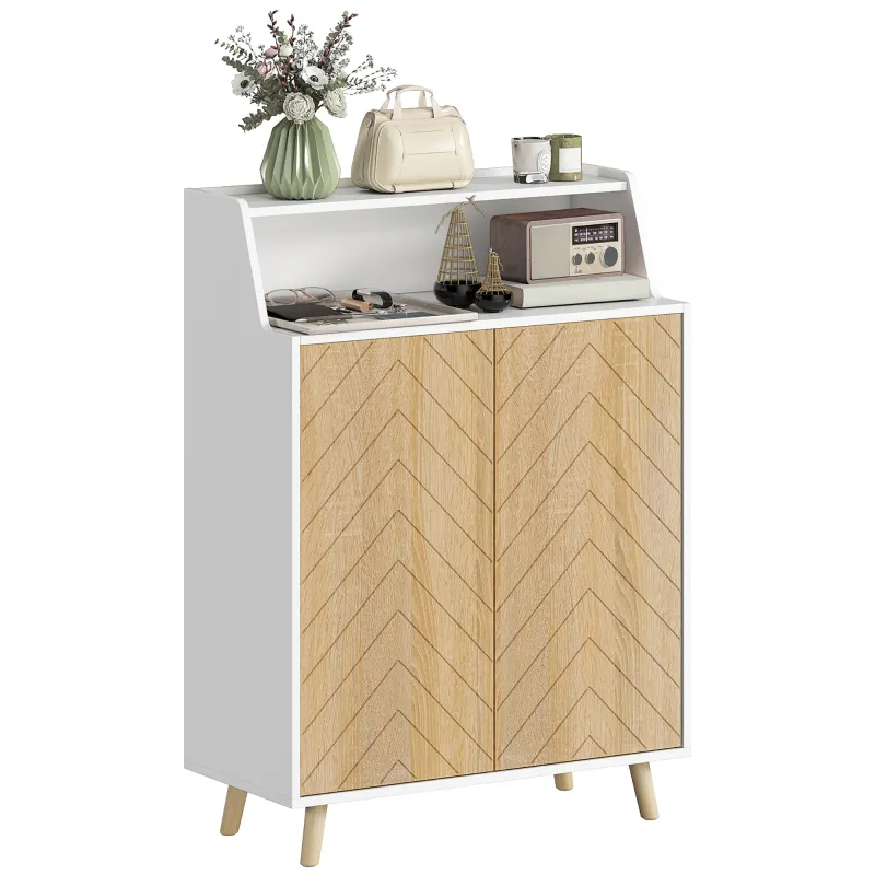 Zapatero Entrada Recibidor con 2 Puertas Estantes Ajustables y Compartimento Abierto 75x35x104 cm Blanco y Natural