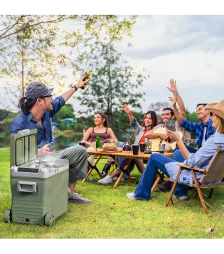 Nevera Portátil Eléctrica 45L Refrigerador de Coche 12V/24V -20℃ a +20 ℃ con Pantalla LED Táctil 64,5x43,5x53 cm Verde