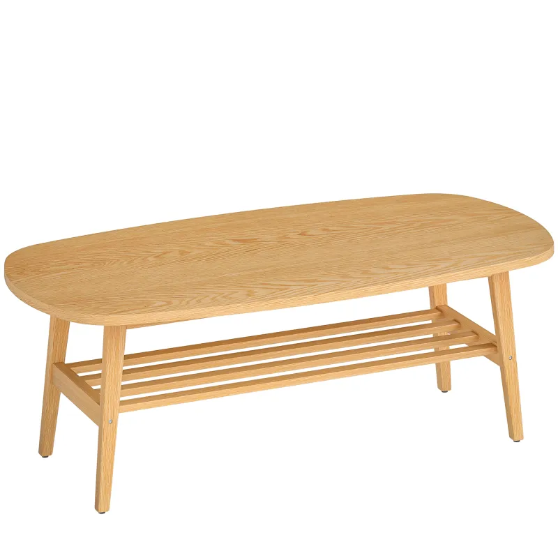 Mesa de Centro Moderna Mesa Baja con Estante Abierto y Patas de Madera para Salón Carga 100 kg 120x60x42cm Natural