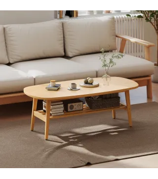 Mesa de Centro Moderna Mesa Baja con Estante Abierto y Patas de Madera para Salón Carga 100 kg 120x60x42cm Natural