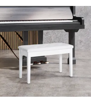 Taburete de Piano Banco de Teclado con Espacio de Almacenamiento Bajo del Asiento de Cuero Sintético 76x36x50 cm Blanco