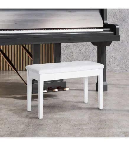 Taburete de Piano Banco de Teclado con Espacio de Almacenamiento Bajo del Asiento de Cuero Sintético 76x36x50 cm Blanco