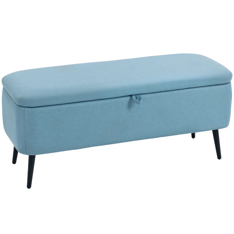 Banco de Almacenaje con Tapa Abatible y Patas de Acero para Dormitorio Salón Entrada 101x38,5x44,5 cm Azul Claro