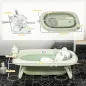 Bañera Plegable Bebé con Cojín de Baño Soporte con Botón Orificio de Drenaje y de Ducha Repisa Gancho Verde