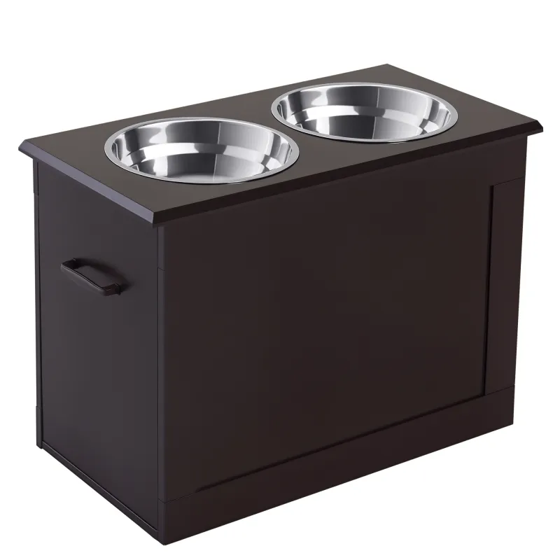 Comedero Elevado para Perros Grandes con 2 Cuencos de 2000ml y Almacenamiento Oculto 60x30x41 cm Marrón Oscuro Comedero Elevado para Perros Grandes con 2 Cuencos de 2000ml y Almacenamiento Oculto 60x30x41 cm Marrón Oscuro