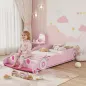 Cama Infantil 70x140 cm con Barrera Anticaídas y Somier Cabecero en Forma de Coche Rosa