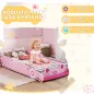 Cama Infantil 70x140 cm con Barrera Anticaídas y Somier Cabecero en Forma de Coche Rosa