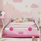 Cama Infantil 70x140 cm con Barrera Anticaídas y Somier Cabecero en Forma de Coche Rosa