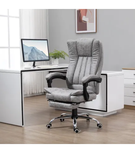 Silla de Oficina con 6 Puntos de Masaje Ajustable con Función de Calefacción Reposapiés Retráctil y Control Remoto Gris