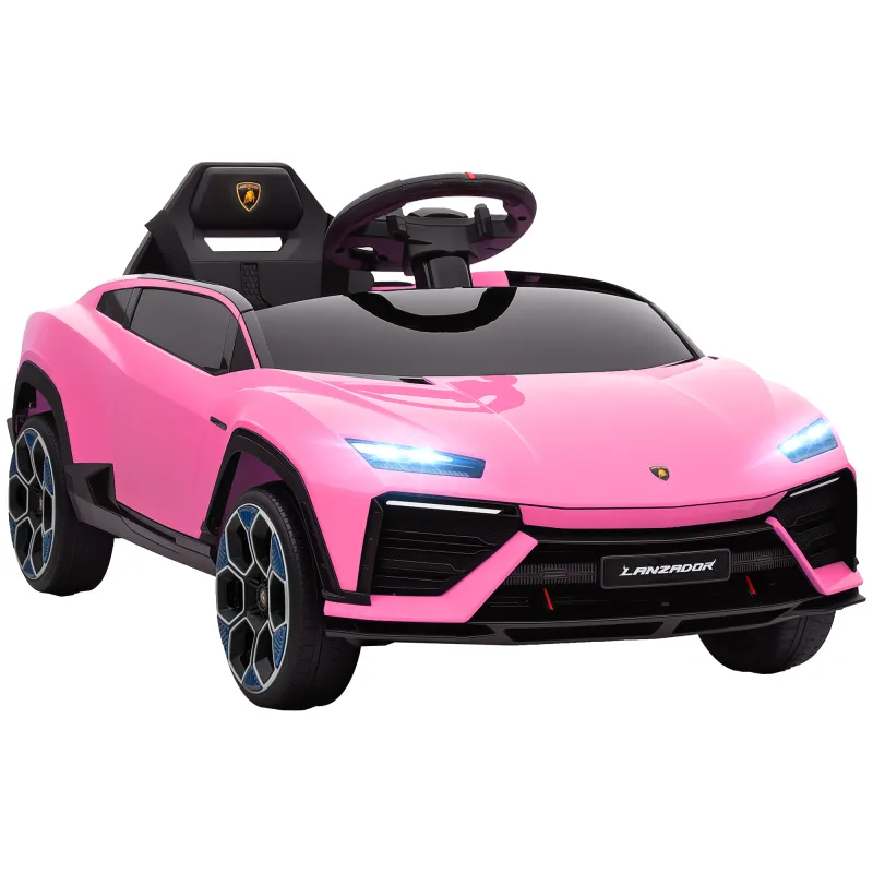 Coche Eléctrico para Niños de +3 Años con licencia Lamborghini Batería 12V Mando a Distancia 2,4 G Motor Doble Rosa