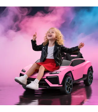 Coche Eléctrico para Niños de +3 Años con licencia Lamborghini Batería 12V Mando a Distancia 2,4 G Motor Doble Rosa