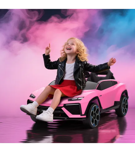 Coche Eléctrico para Niños de +3 Años con licencia Lamborghini Batería 12V Mando a Distancia 2,4 G Motor Doble Rosa