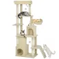 Árbol Rascador para Gatos Grande Altura 170 cm con 7 Postes 1 Túnel 3 Plataformas 2 Cuevas 1 Hamaca Beige