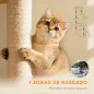 Árbol Rascador para Gatos Grande Altura 170 cm con 7 Postes 1 Túnel 3 Plataformas 2 Cuevas 1 Hamaca Beige