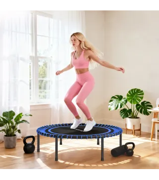 Cama Elástica Fitness Ø114 cm con Marco de Acero Reforzado para Entrenamiento Piernas Cuerpo Azul y Negro