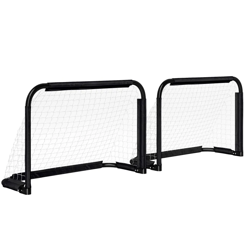 Mini Porterías de Fútbol Plegables Set de 2 Porterías de Exterior para Niños y Adultos 90x36x60 cm Negro