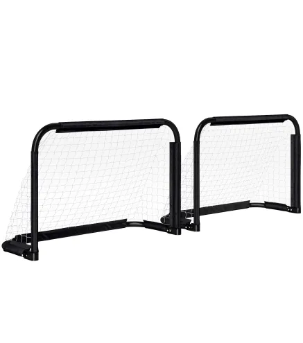 Mini Porterías de Fútbol Plegables Set de 2 Porterías de Exterior para Niños y Adultos 90x36x60 cm Negro