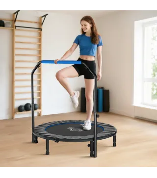 Trampolín de Fitness Adultos Ø122 cm, Cama Elástica Plegable con Mango Ajustable de 4 Niveles Negro y Azul