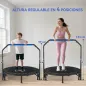 Trampolín de Fitness Adultos Ø122 cm, Cama Elástica Plegable con Mango Ajustable de 4 Niveles Negro y Azul
