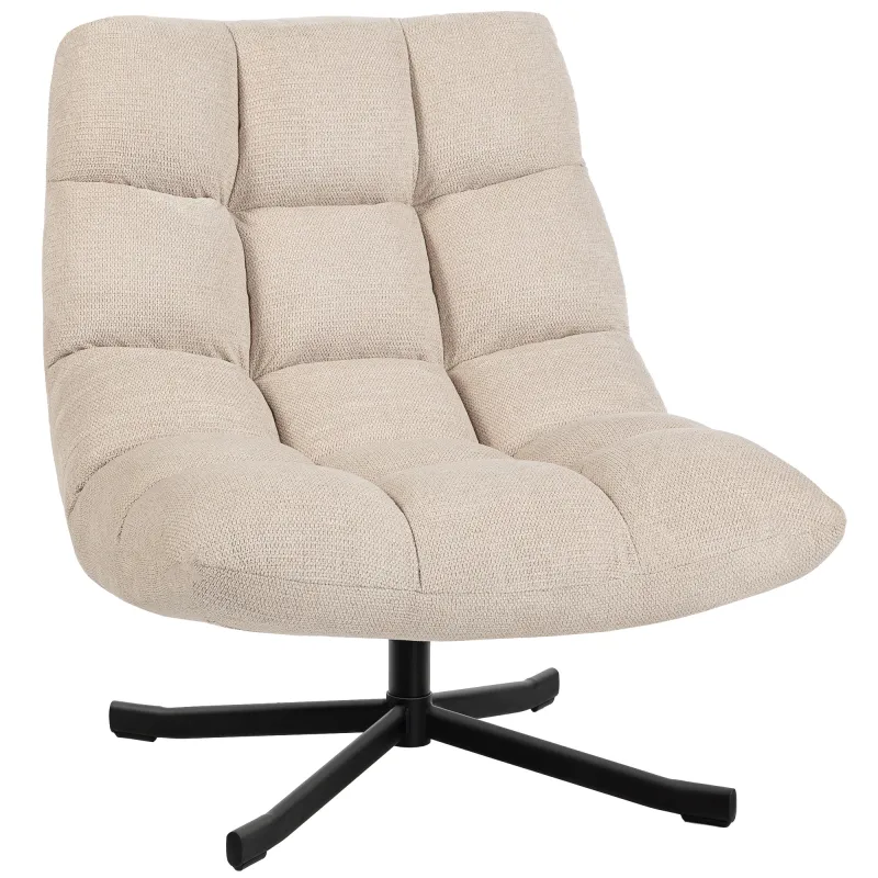 Butaca de Salón Giratoria Moderna Tapizada en Chenilla con Asiento Ancho Base Cruz y Patas de Acero Sillón Relax Crema