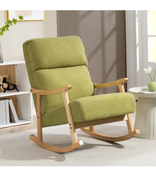 Silla Mecedora de Borreguito con Patas y Reposabrazos de Madera de Caucho Mecedora Carga 120 kg Verde Claro