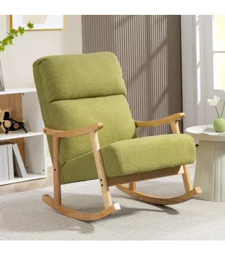 Silla Mecedora de Borreguito con Patas y Reposabrazos de Madera de Caucho Mecedora Carga 120 kg Verde Claro