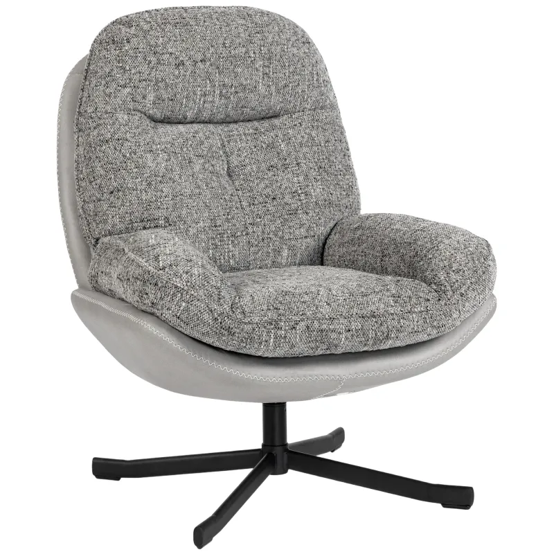 Butaca de Salón Giratoria Moderna Tapizada en Chenilla y Cuero PU con Asiento Ancho Base de Cruz Sillón Relax Gris