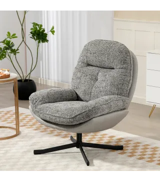 Butaca de Salón Giratoria Moderna Tapizada en Chenilla y Cuero PU con Asiento Ancho Base de Cruz Sillón Relax Gris